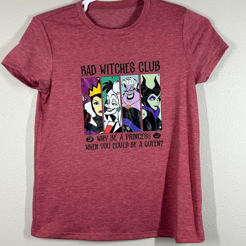 Bad Witches Club T-Shirt Womens S Disney Villains Graphic Short Sleeve Red